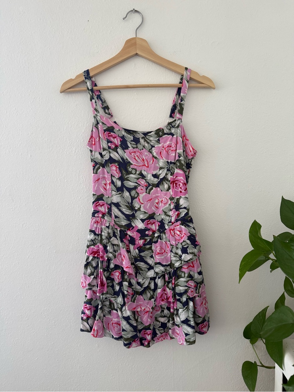 MINKPINK Navy Floral Mini Dress with Pink Roses